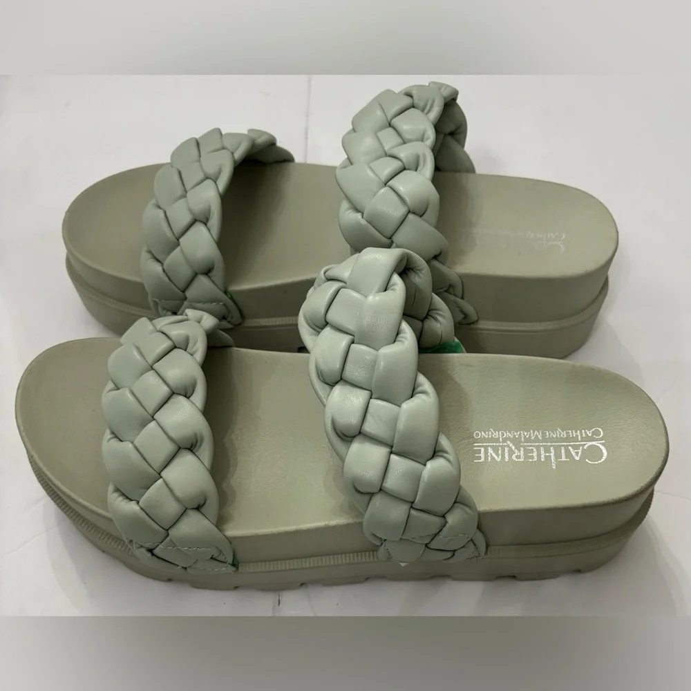 Catherine Malandrino Women Double Strap Green Sandals Size 9 Summer Beach Vacay